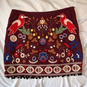 Cute maroon embroidered skirt!